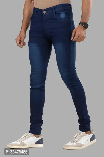 Comfortable Blue Denim Mid-Rise Jeans For Men