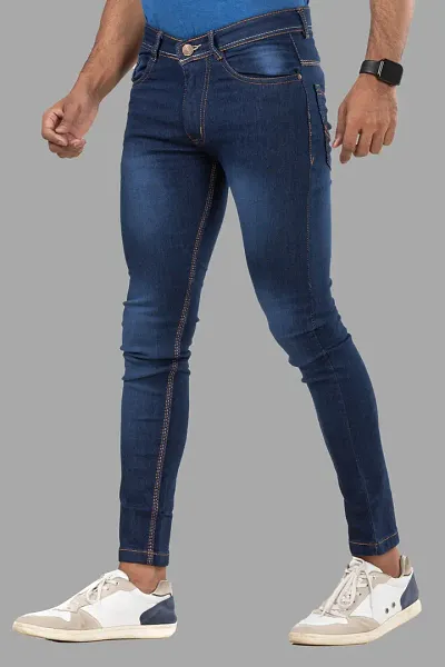 Elegant Blue Denim Solid Jeans For Men