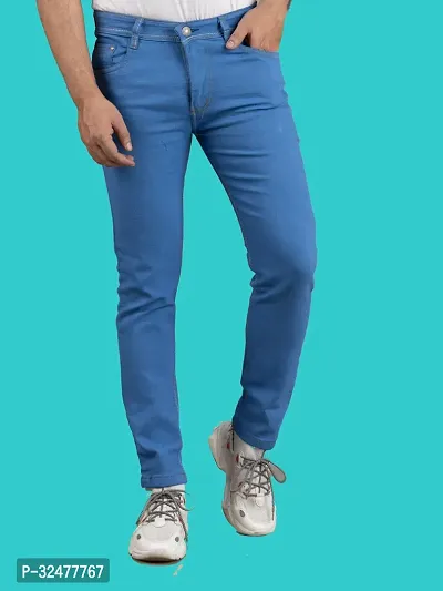 Comfortable Blue Denim Mid-Rise Jeans For Men