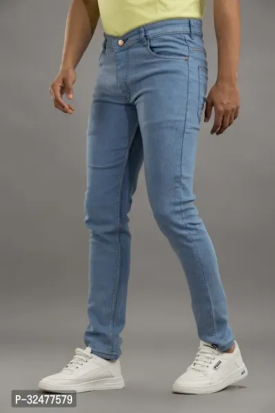 Comfortable Blue Denim Mid-Rise Jeans For Men-thumb0