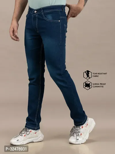 Comfortable Blue Denim Mid-Rise Jeans For Men-thumb0