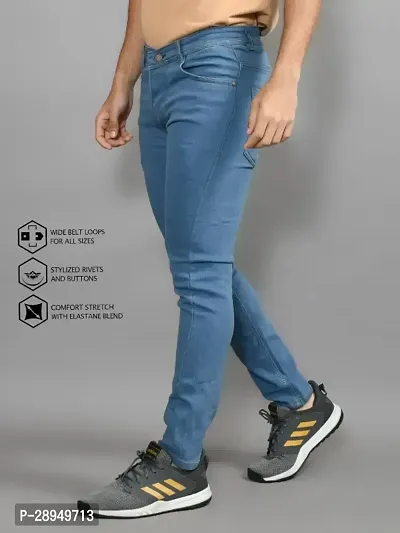 Stylish Blue Denim Solid Mid-Rise Jeans For Men-thumb3