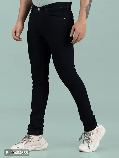 Stylish Black Denim Solid Mid-Rise Jeans For Men