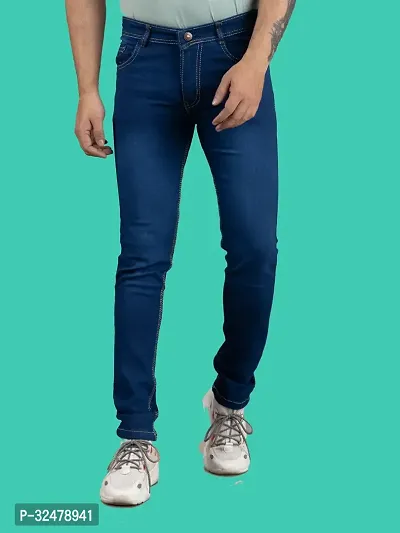 Comfortable Blue Denim Mid-Rise Jeans For Men-thumb4