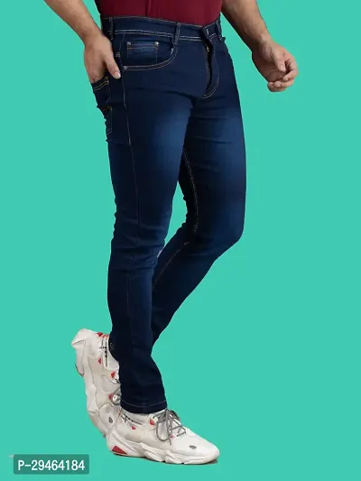 Stylish Blue Denim Solid Mid-Rise Jeans For Men-thumb0