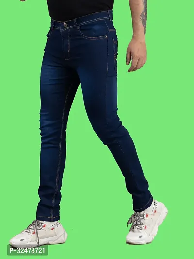 Comfortable Blue Denim Mid-Rise Jeans For Men-thumb0