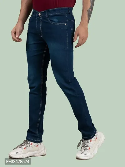 Comfortable Blue Denim Mid-Rise Jeans For Men-thumb0