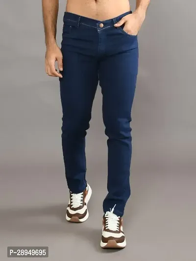 Stylish Blue Denim Solid Mid-Rise Jeans For Men-thumb0