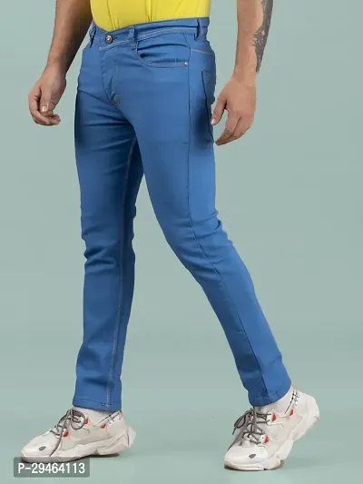 Stylish Blue Denim Solid Mid-Rise Jeans For Men