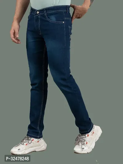 Comfortable Blue Denim Mid-Rise Jeans For Men