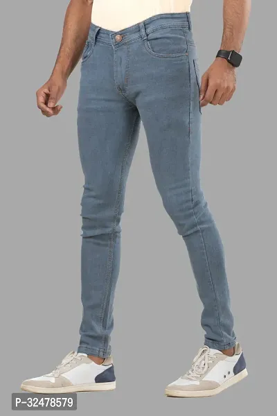 Comfortable Grey Denim Mid-Rise Jeans For Men-thumb0