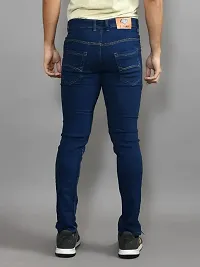 Stylish Navy Blue Denim Solid Mid-Rise Jeans For Men-thumb1