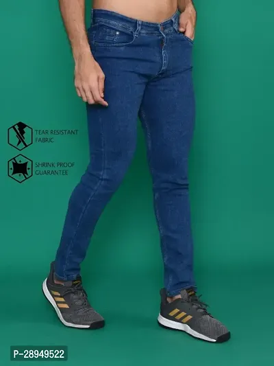 Stylish Blue Denim Solid Mid-Rise Jeans For Men-thumb0