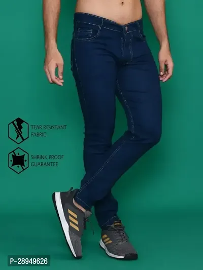 Stylish Blue Denim Solid Mid-Rise Jeans For Men