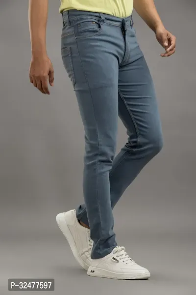 Comfortable Grey Denim Mid-Rise Jeans For Men-thumb3