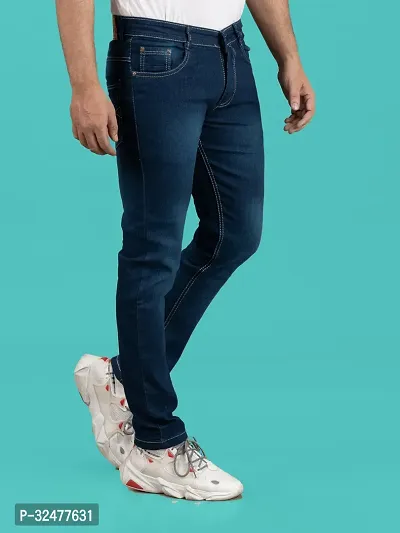 Comfortable Blue Denim Mid-Rise Jeans For Men-thumb3