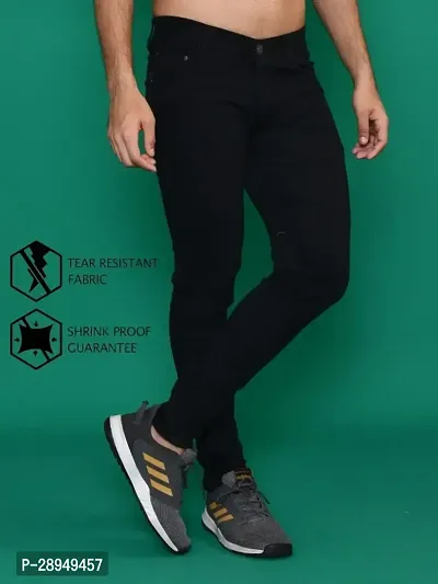 Stylish Black Denim Solid Mid-Rise Jeans For Men-thumb0