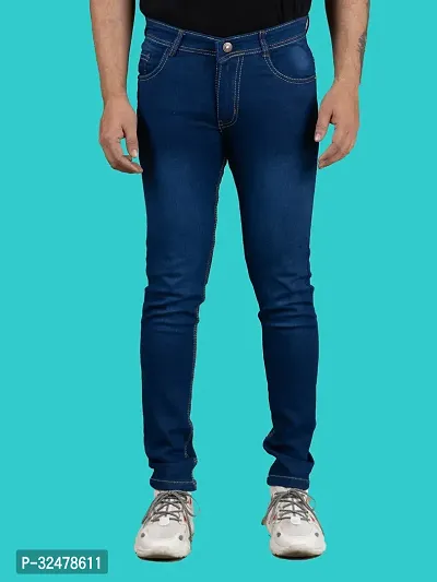 Comfortable Blue Denim Mid-Rise Jeans For Men-thumb0