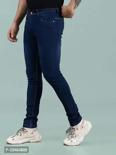 Stylish Blue Denim Solid Mid-Rise Jeans For Men