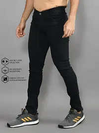 Stylish Black Denim Solid Mid-Rise Jeans For Men-thumb1