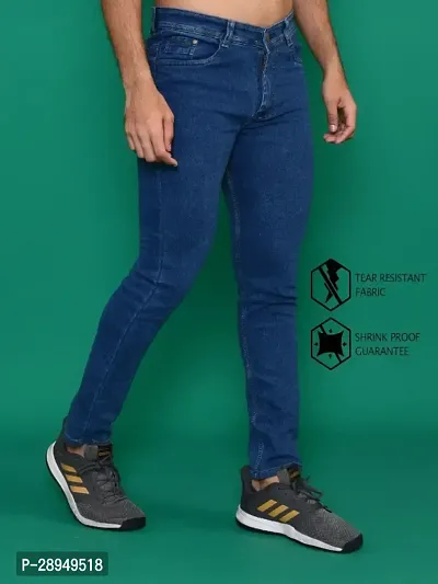 Stylish Blue Denim Solid Mid-Rise Jeans For Men-thumb0