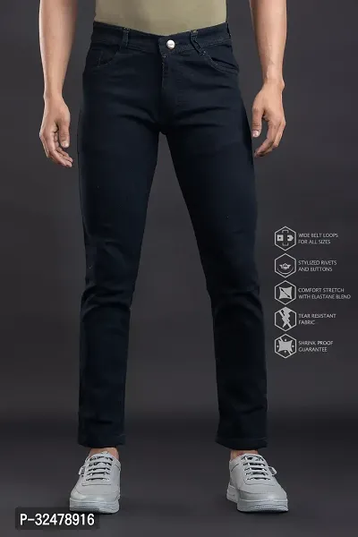 Comfortable Black Denim Mid-Rise Jeans For Men-thumb2