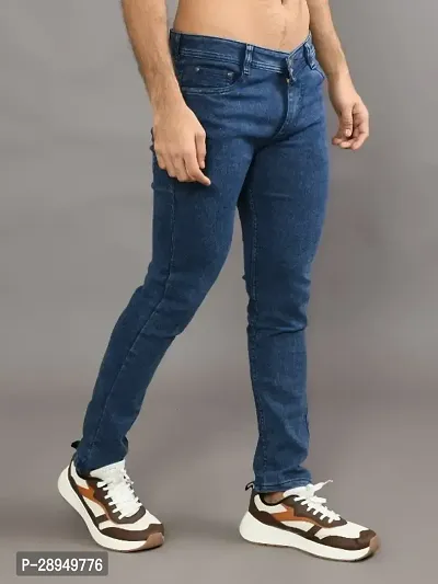 Stylish Blue Denim Solid Mid-Rise Jeans For Men-thumb3