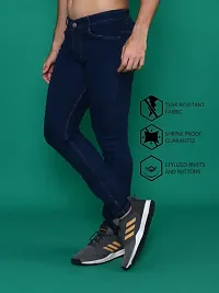 Stylish Navy Blue Denim Solid Mid-Rise Jeans For Men-thumb2