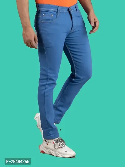 Stylish Blue Denim Solid Mid-Rise Jeans For Men-thumb2