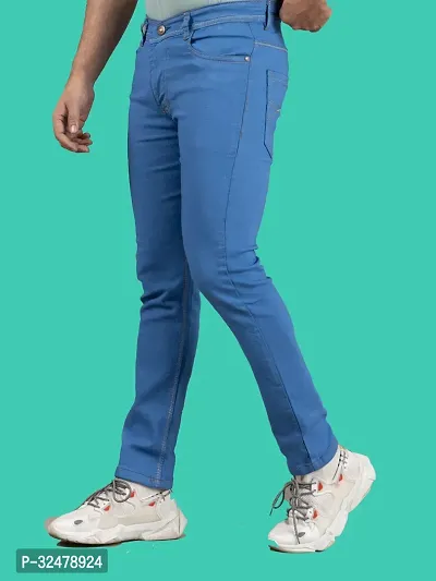 Comfortable Blue Denim Mid-Rise Jeans For Men-thumb0