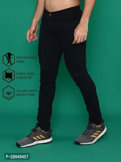 Stylish Black Denim Solid Mid-Rise Jeans For Men-thumb2