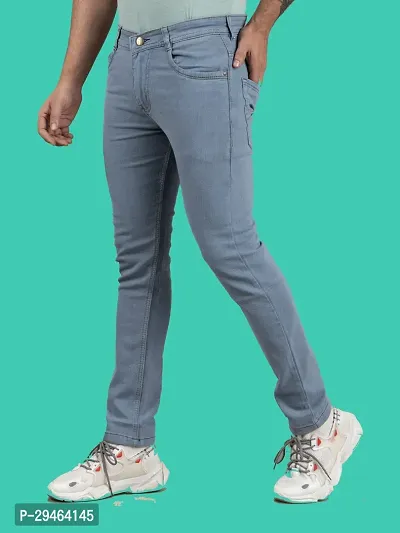 Stylish Grey Denim Solid Mid-Rise Jeans For Men