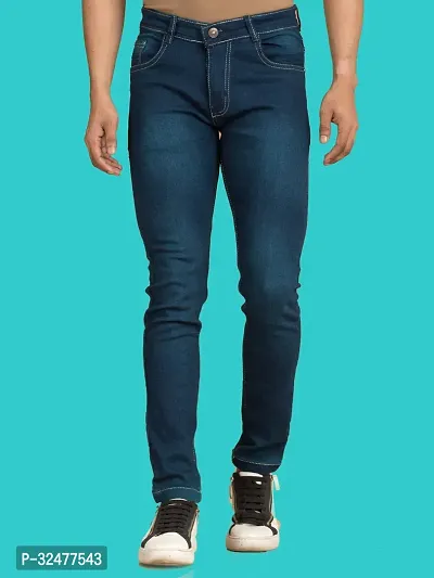 Comfortable Blue Denim Mid-Rise Jeans For Men-thumb2