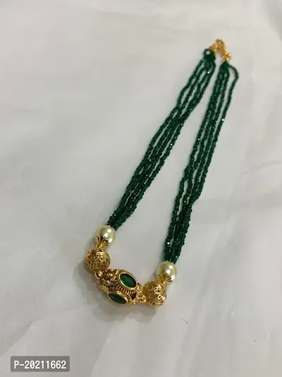 GREEN HYDRO BEADS HAND MADE AND GOLD BALL 4 LAYER CHAIN-thumb0