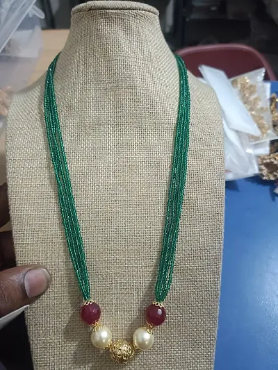 GREEN HYDRO BEADS HAND MADE AND GOLD BALL 4 LAYER CHAIN