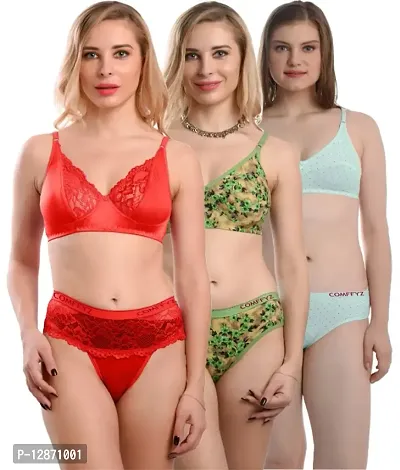 Buy Comffyz Bra Panty Set For Women, Floral Print Bra Panty Set Combo For  Girls