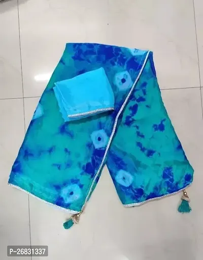 Elegant Blue Organza Printed Partywear Saree with Blouse piece