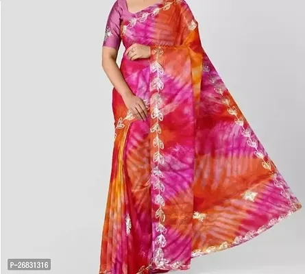 Elegant Multicoloured Organza Printed Partywear Saree with Blouse piece-thumb0