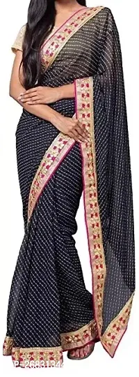 Elegant Black Georgette Printed Partywear Saree with Blouse piece-thumb0