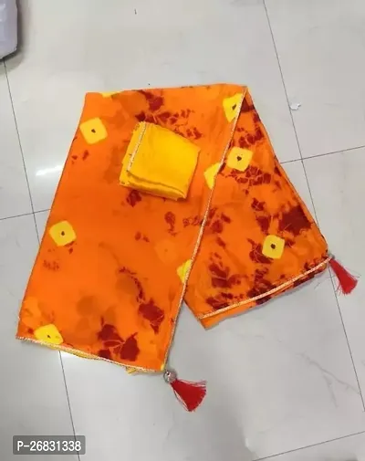 Elegant Orange Organza Printed Partywear Saree with Blouse piece