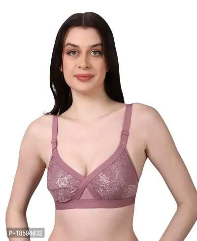 NSALIZA Women Self Design Full Coverage Wirefree Non Padded Bra - Brown, 42C |NETNORABWN42C|