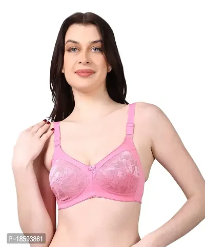 NSALIZA Women Solid Ethnic Wear Full Coverage Wirefree Non Padded Bra - Pink, 34D ||Pack of 2||