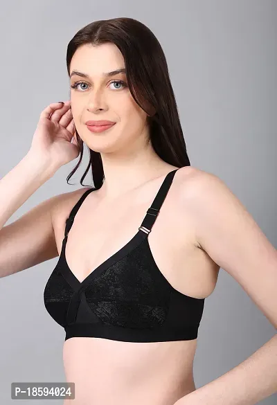 NSALIZA Women Self Design Full Coverage Wirefree Non Padded Bra - Black, 32B |NETNORABLK32B|-thumb3