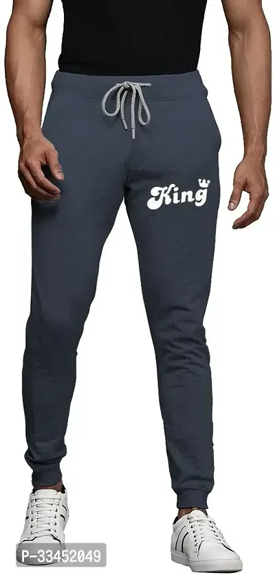 Stylish Grey Cotton Blend Printed Regular Track Pants For Men-thumb0