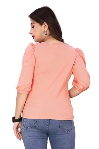 CRYSTON Fancy Sleeves T_Shirt for Girls Women Top Puff Sleeves Women Top Designer Women Top Asymmetric Neck Puff Sleeve for Girls and Womens (l, Peach)-thumb4