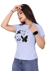 CRYSTON Women's Regular Graphic Printed Butterfly Design Cotton Blend Round Neck Half Sleeves T Shirt Trending,Tops for Women: Stylish Latest T-Shirts (Pack of 1)-thumb1