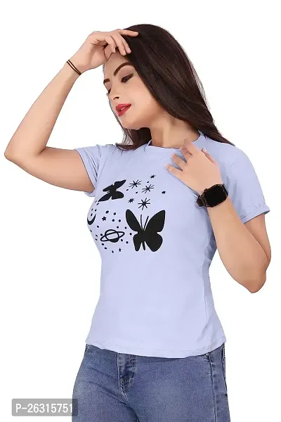 CRYSTON Women's Regular Graphic Printed Butterfly Design Cotton Blend Round Neck Half Sleeves T Shirt Trending,Tops for Women: Stylish Latest T-Shirts (Pack of 1)-thumb2