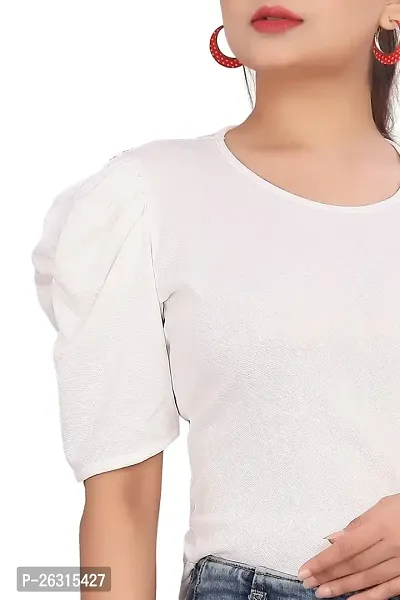 CRYSTON Casual Puff Sleeve Top for Women,Round Neck?Casual Tops, Regular wear Solid Tops for Women (Pack of 1)-thumb4