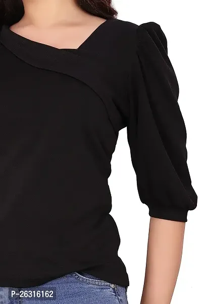 CRYSTON Fancy Sleeves T_Shirt for Girls Women Top Puff Sleeves Women Top Designer Women Top Asymmetric Neck Puff Sleeve fency top for Girls and Womens (l, Black)-thumb2