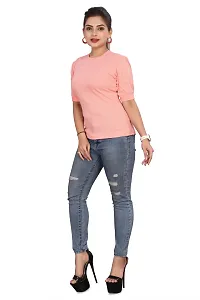 CRYSTON Women's Top for Casual Wear, Round Neck with Solid Pattern, Puff Sleeves with Half Sleeve, Lycra Blend Top, Slim Fit for Everyday wear (Pack of 1)-thumb1